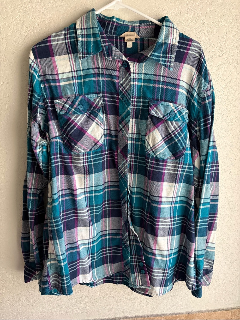 Duluth Trading Plaid Button Down in Blue & Purple XXL Like New